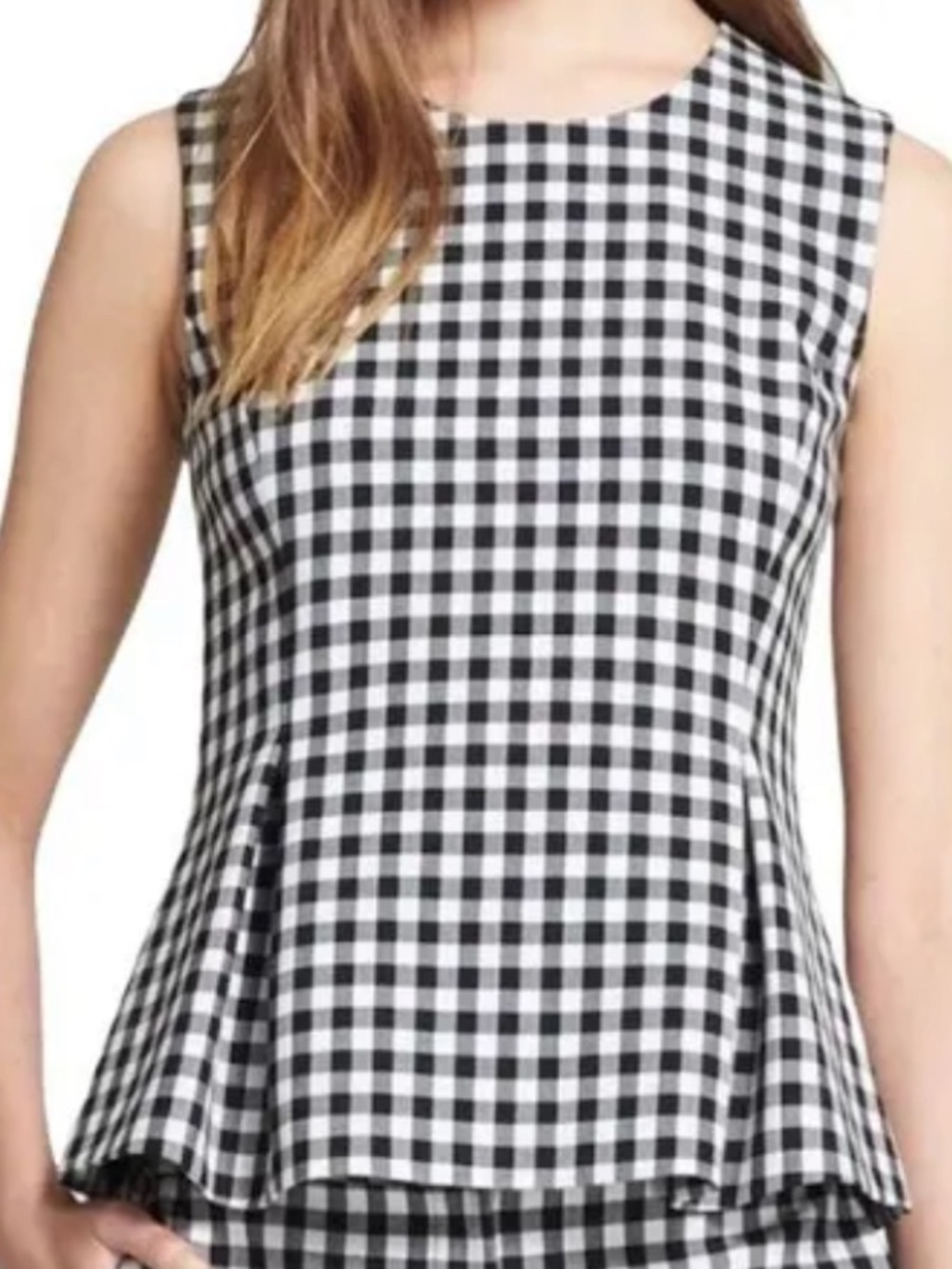 Diane Von Furstenberg Black and White Gingham Sleeveless Top, size 10